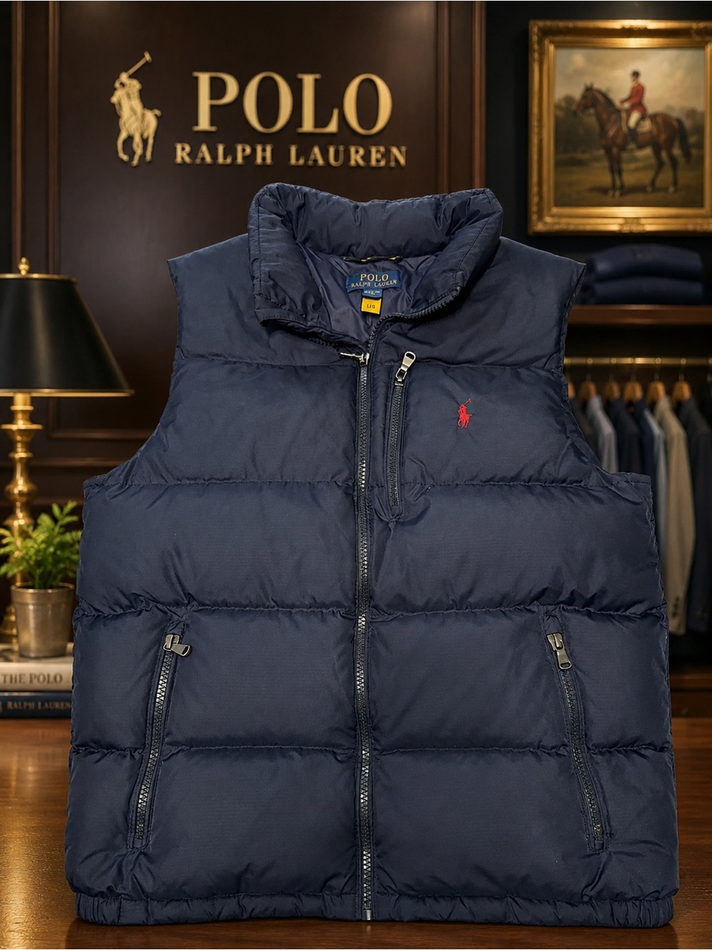 Polo by Ralph Lauren Navy Quilted Down Puffer Vest with Red Pony